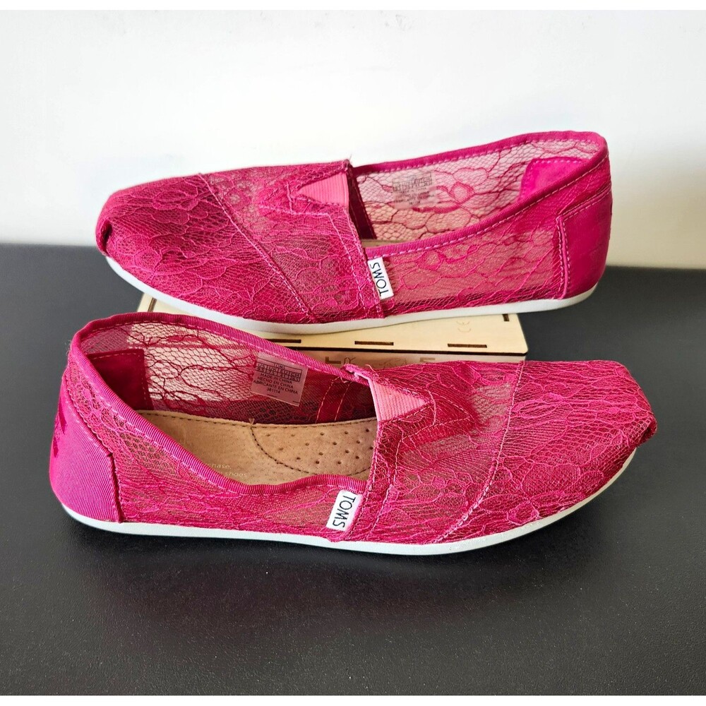 TOMS Women's Classic Alpargata Slip-On Flats - Raspberry Lace (Size US 9.5)